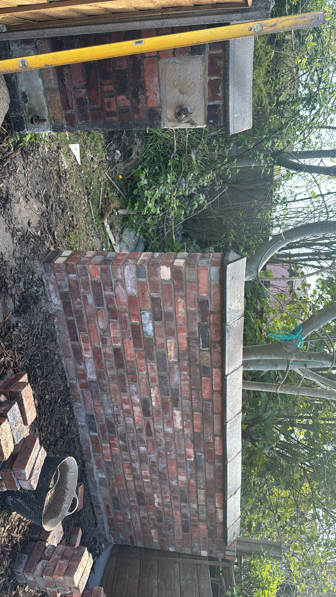 Front porch under construction in brick